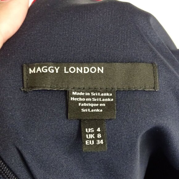 Maggy London Navy Blue V-Neck Sheath Dress Women Size 4 Short Sleeve - Picture 5 of 6